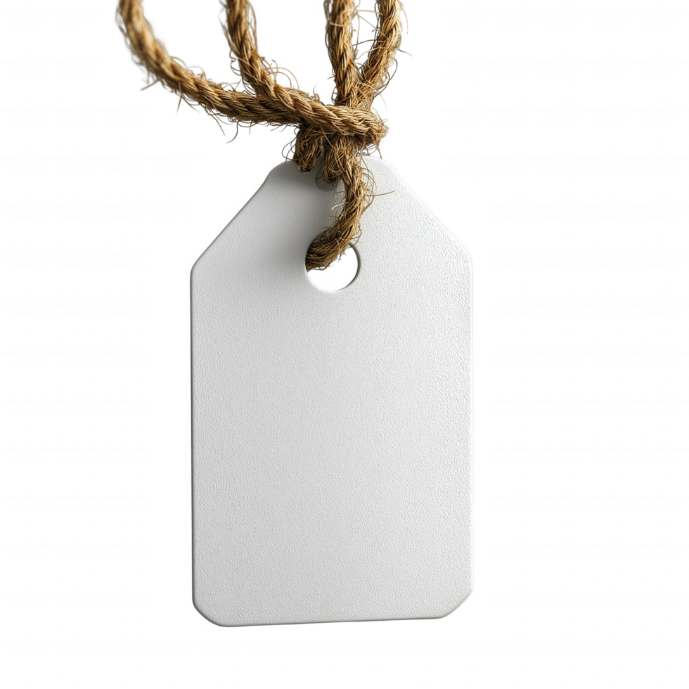 A white tag with a hole in the middle hangs from a rope png