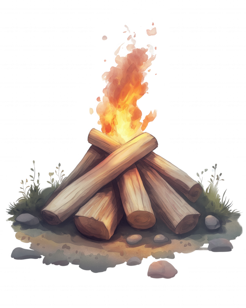 A pile of wood with a fire burning in the middle. png