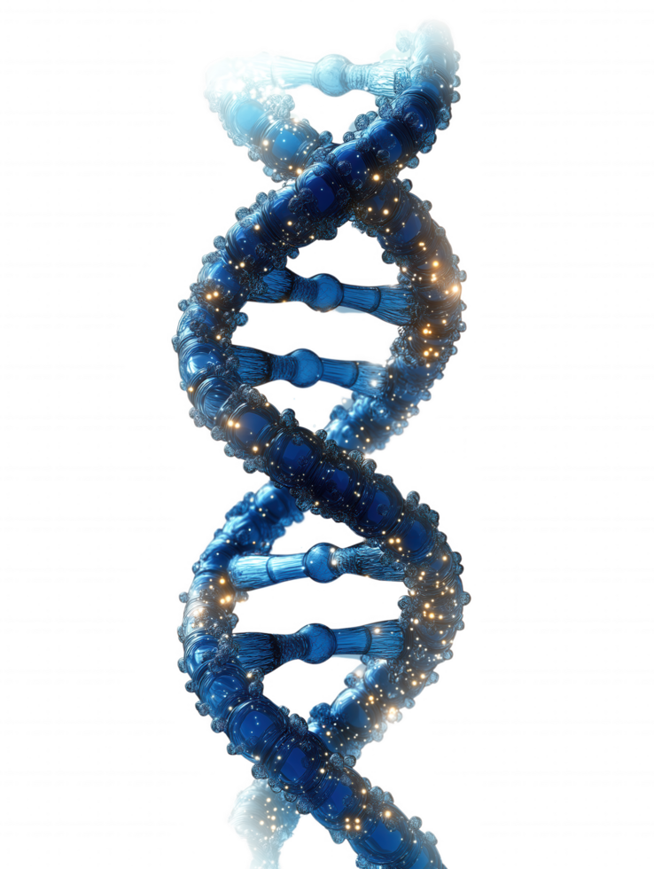 A blue DNA strand with a glowing blue center png