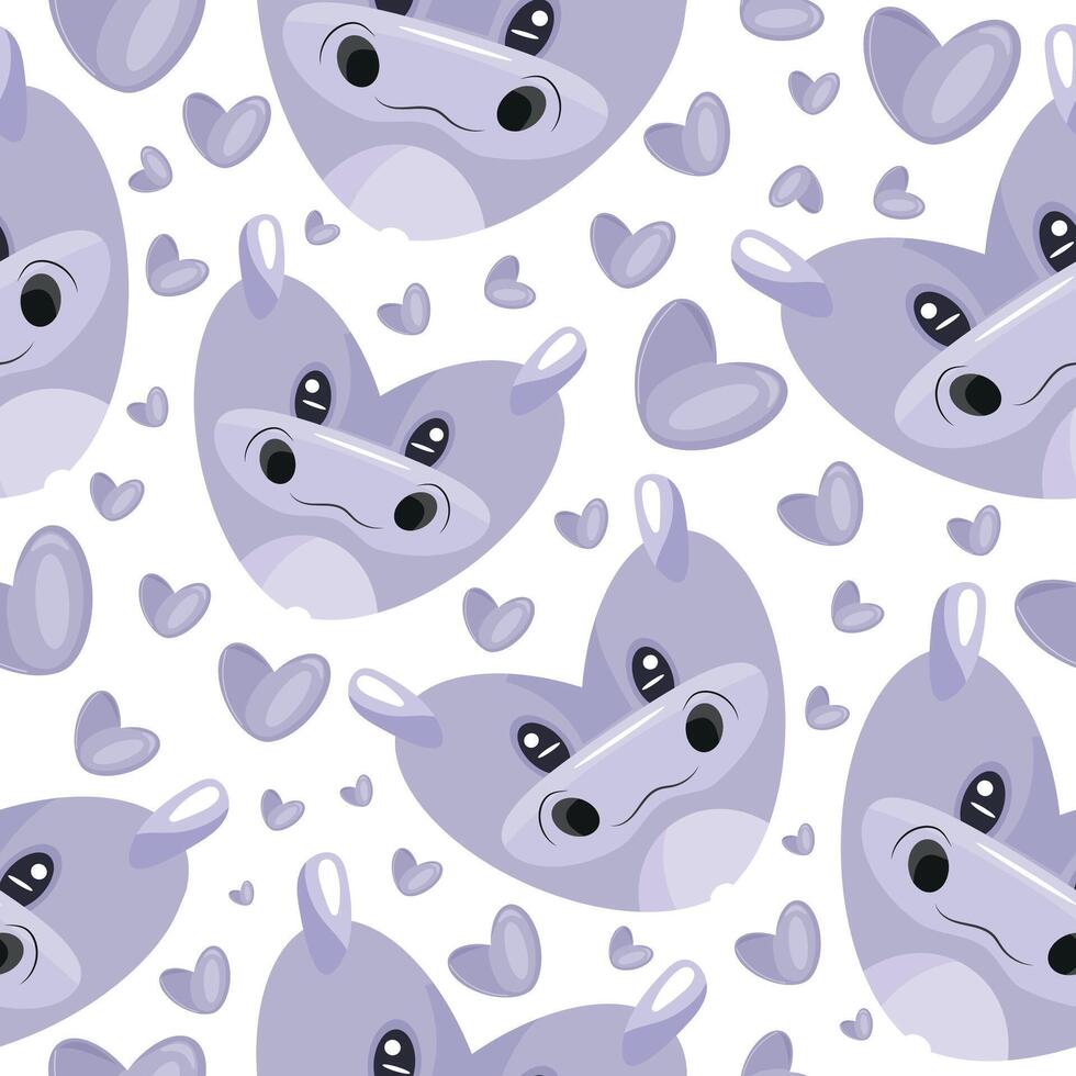 hearts with animal design namely purple hippopotamus heart design and purple hearts, valentines day pattern vector