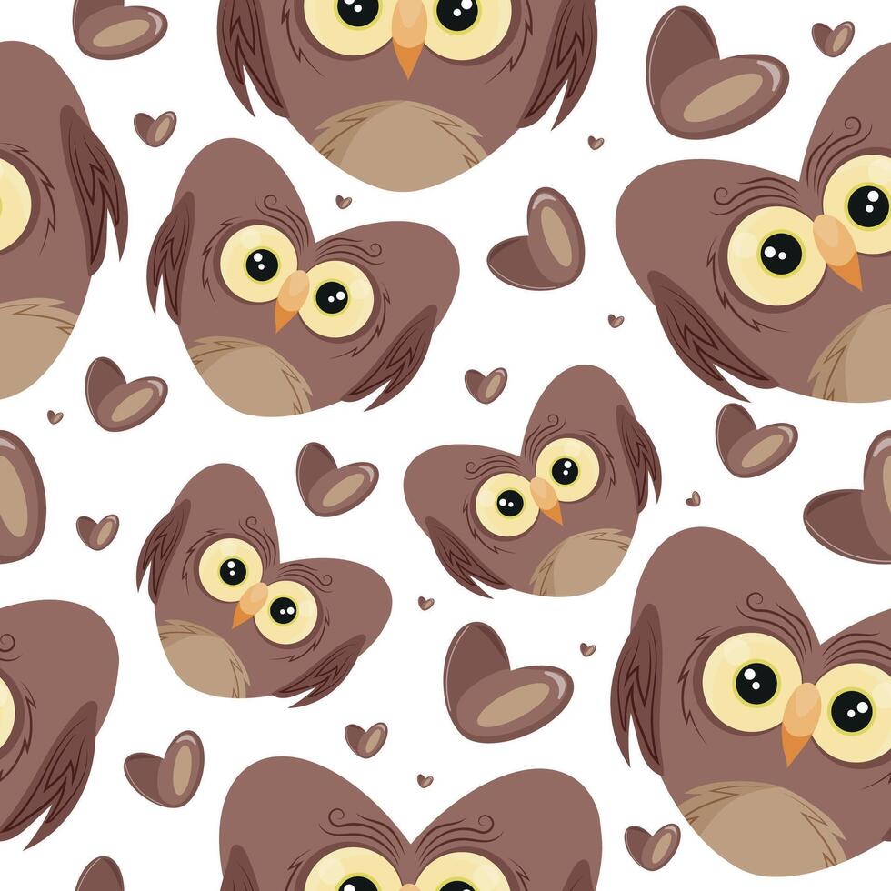 hearts with animal design, namely brown owl heart design and brown hearts, Valentine's Day pattern vector
