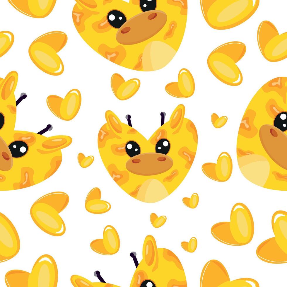 hearts with animal design namely yellow giraffe heart design and yellow hearts pattern for valentine's day vector