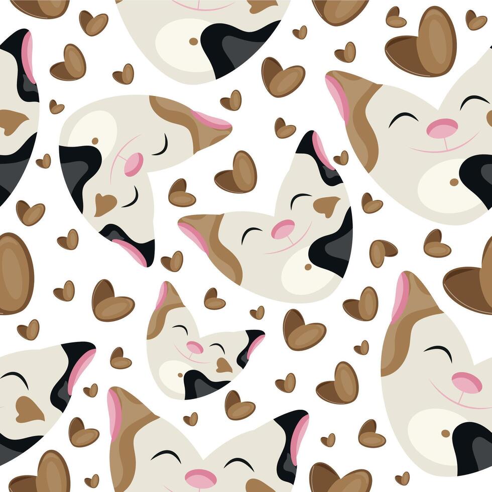 hearts with animal design, namely with a white cat heart-shaped design and brown hearts, Valentine's Day pattern vector