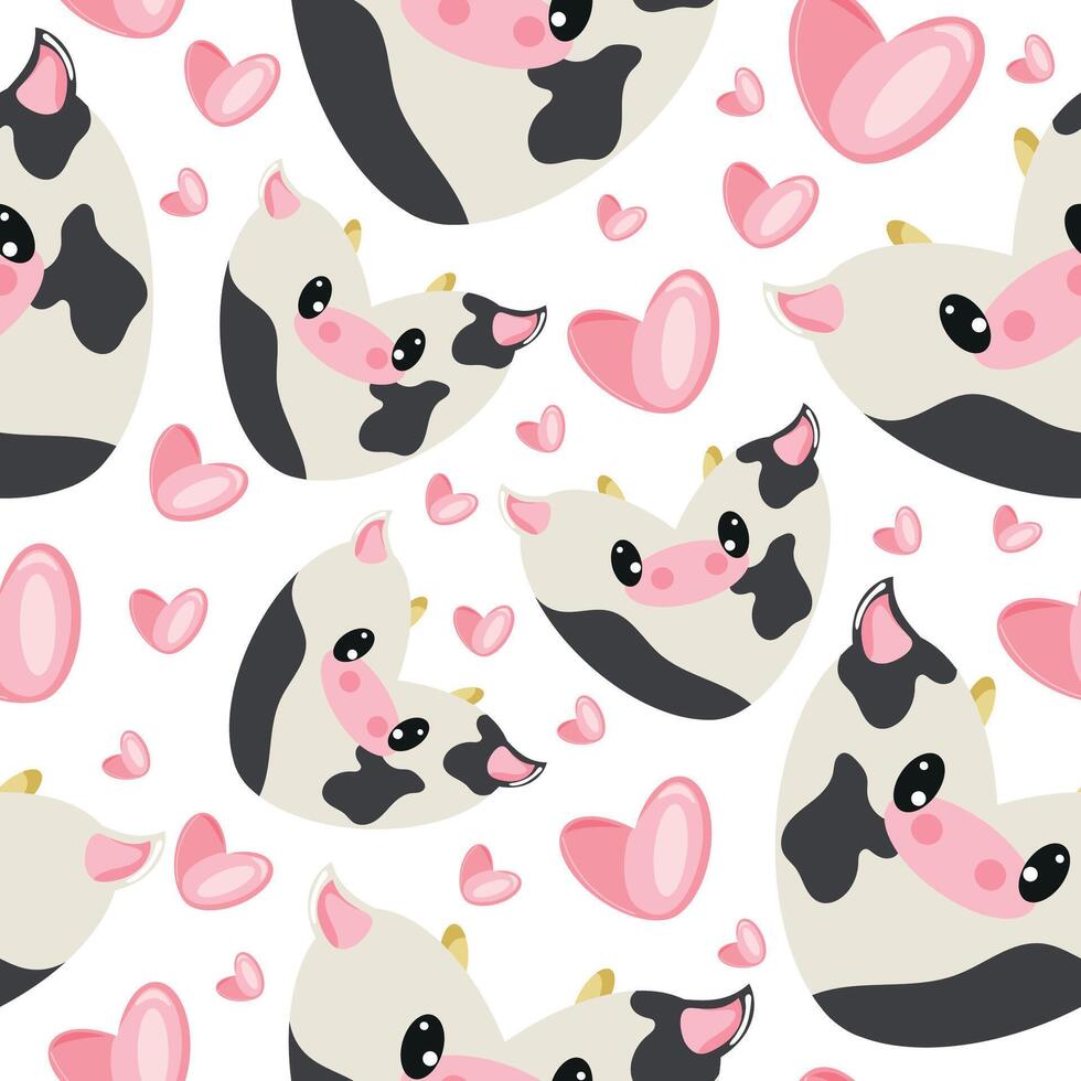 hearts with animal design, namely spotted cow heart-shaped design and antler hearts, valentine's day pattern vector