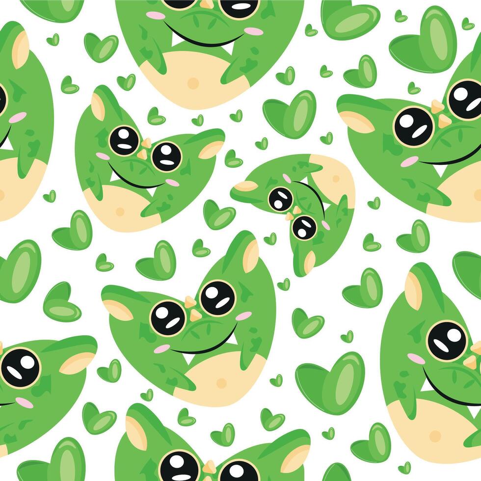hearts with animal design namely green dragon heart shaped design and green hearts, valentines day pattern vector