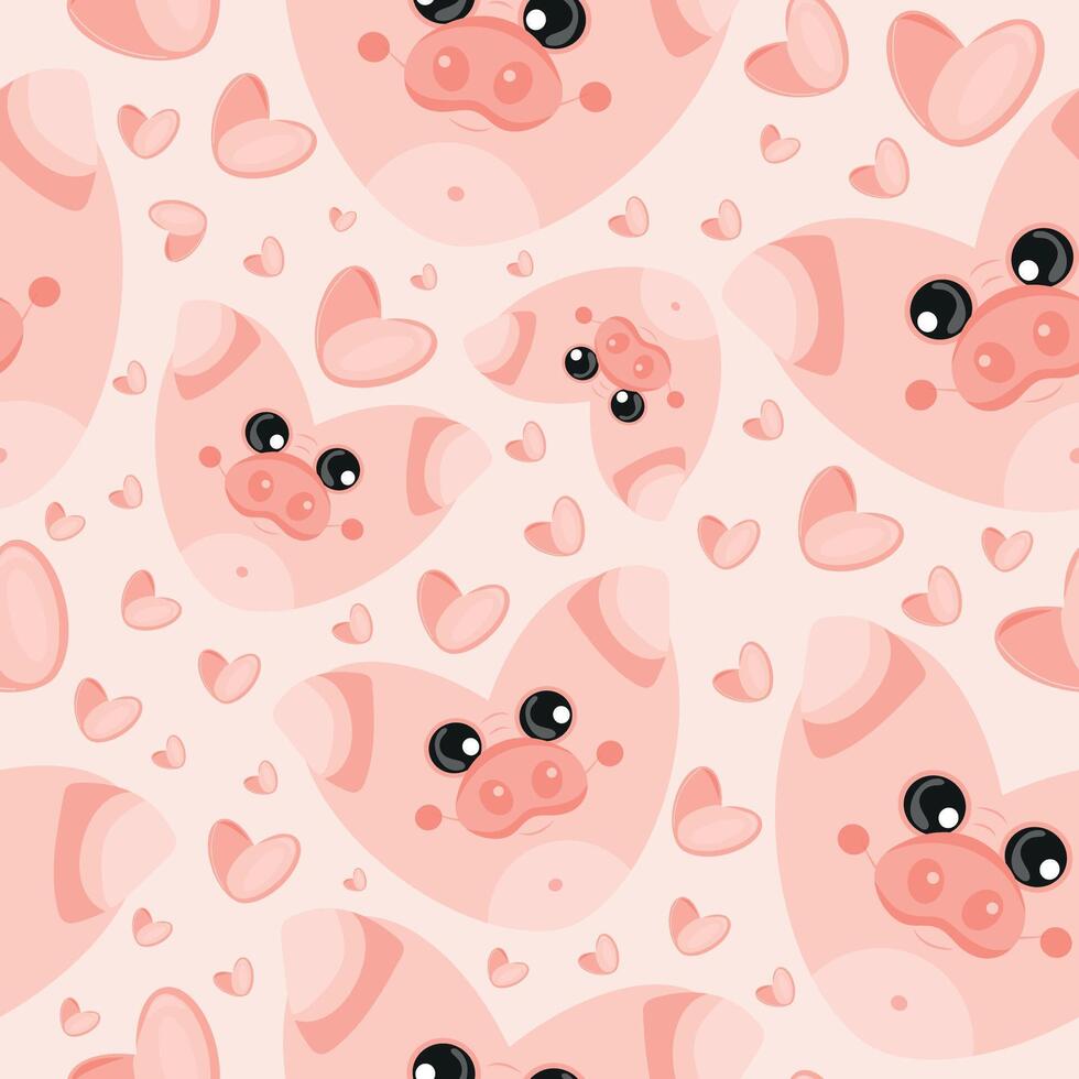 hearts with an animal design, namely a pink pig heart design and pink hearts on a pink background, valentine's day pattern vector