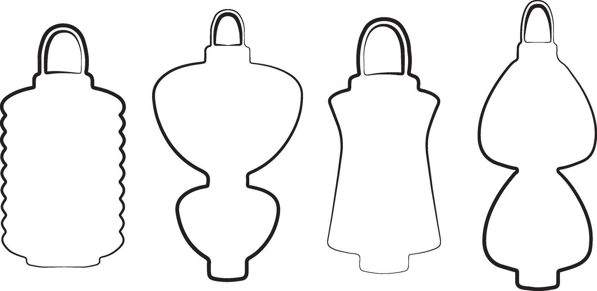 set of simple icons of various Chinese paper lanterns of different sizes for Chinese New Year drawn in different outline, for various designs vector