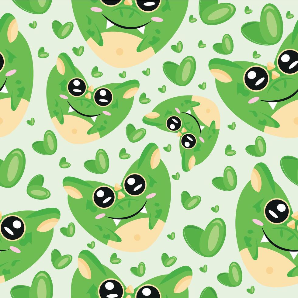 hearts with animal design namely green dragon heart shaped design and green hearts on green background valentines day pattern vector