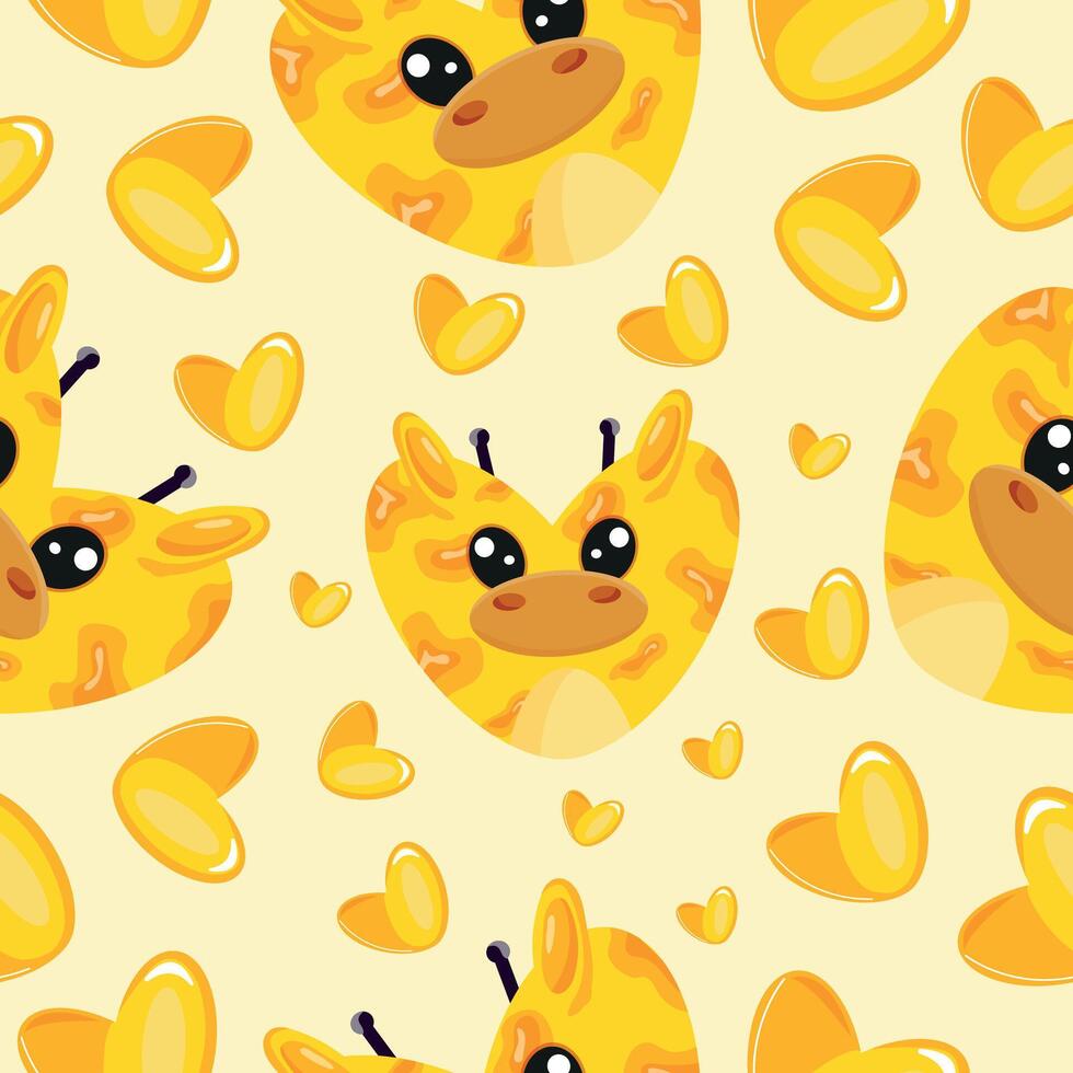hearts with animal design, namely with yellow giraffe heart design and yellow hearts on yellow background, valentine's day pattern vector