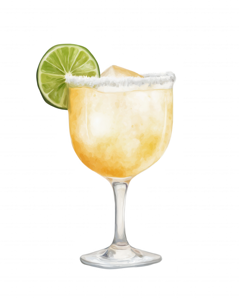 A glass of margarita with a lime wedge on top png