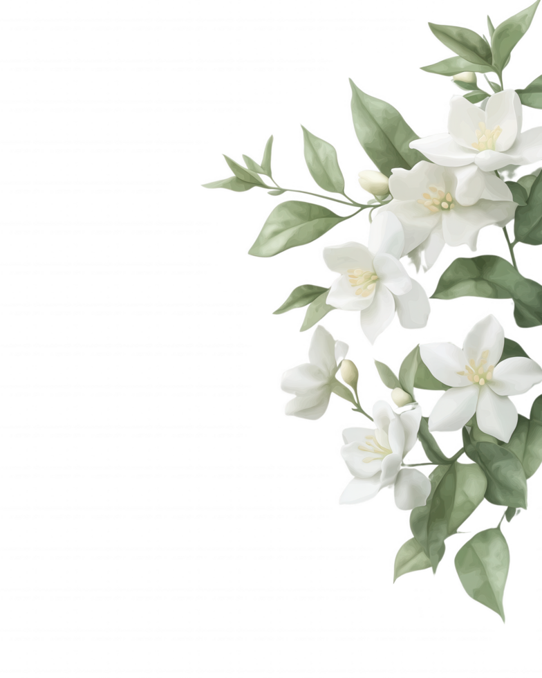 A white flower with green leaves is the main focus of the image png
