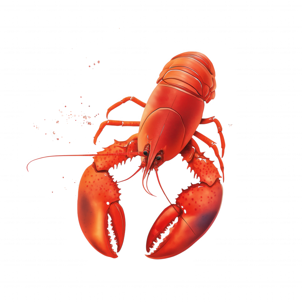 A close up of a red lobster with its claws extended png
