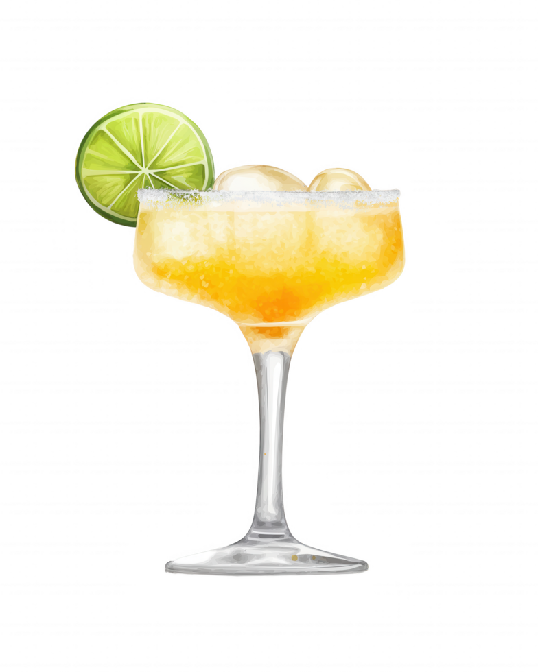 A glass of margarita with a lime wedge on the rim png