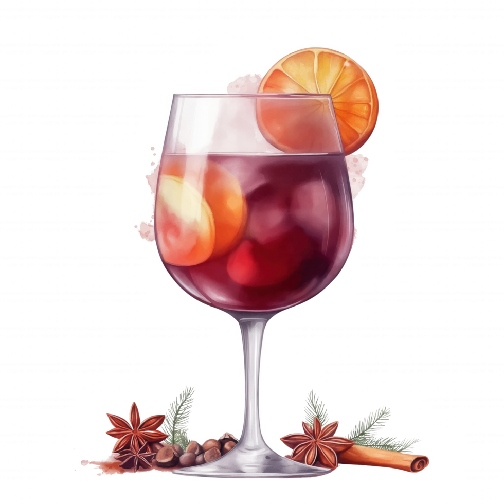 A glass of wine with an orange slice on top png
