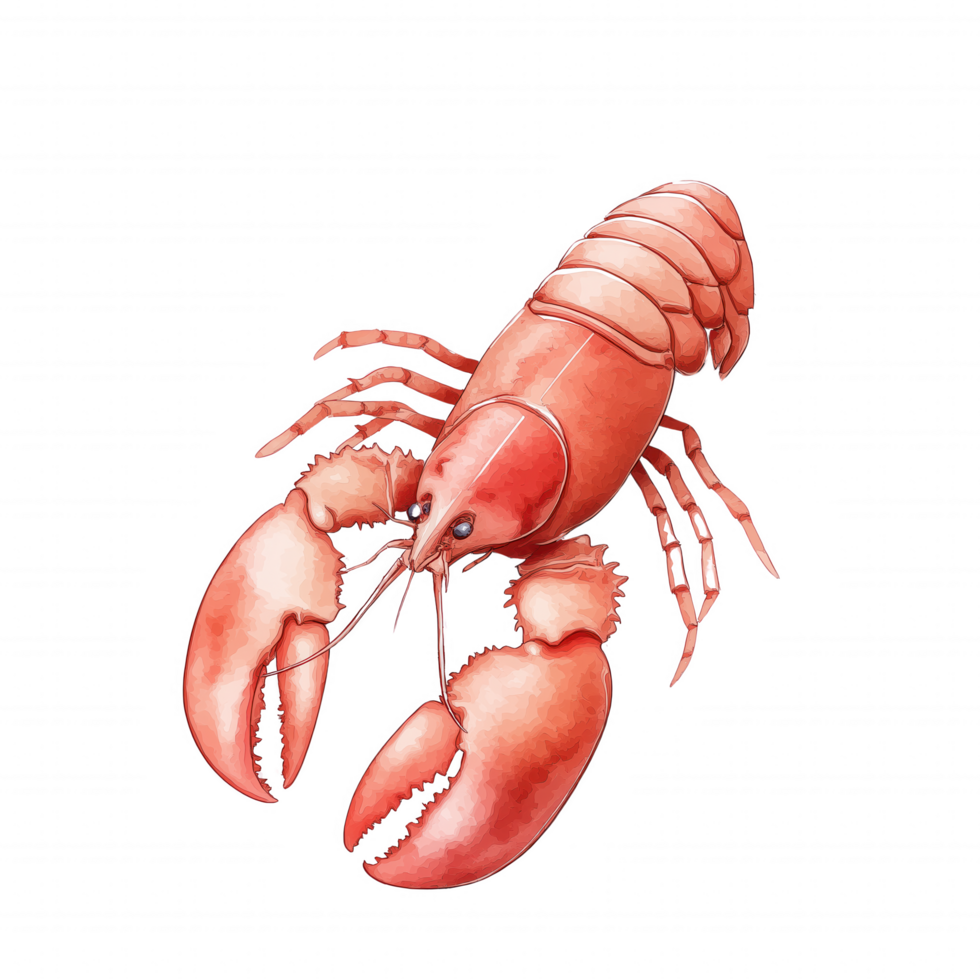 A close up of a red lobster with its claws extended. png