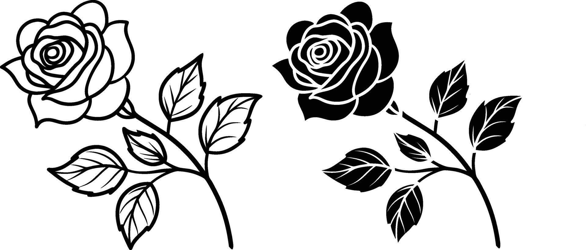 Elegant Rose Pair Line Art and Solid Black Floral Designs vector