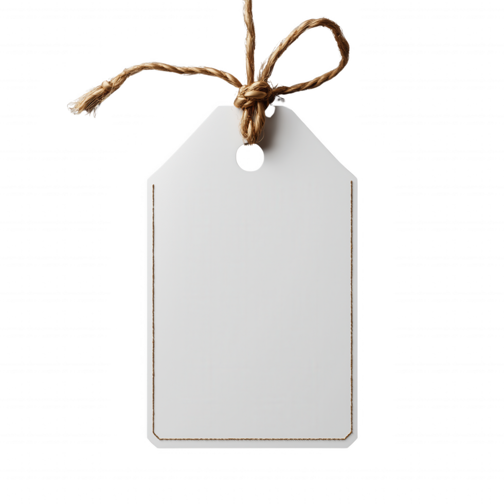 A white tag with a brown string hanging from it png