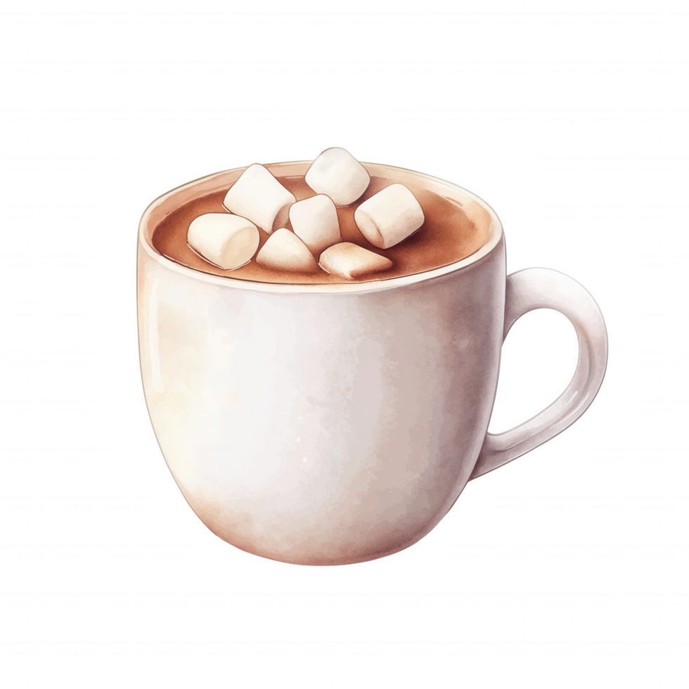 A white cup of hot chocolate with marshmallows on top png