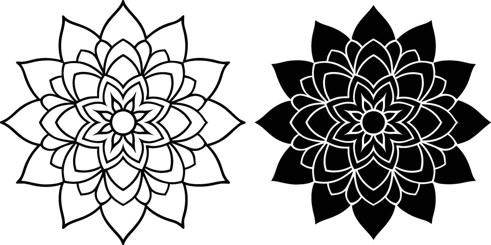 Floral Mandala Designs Outline and Filled Black Circular Patterns vector
