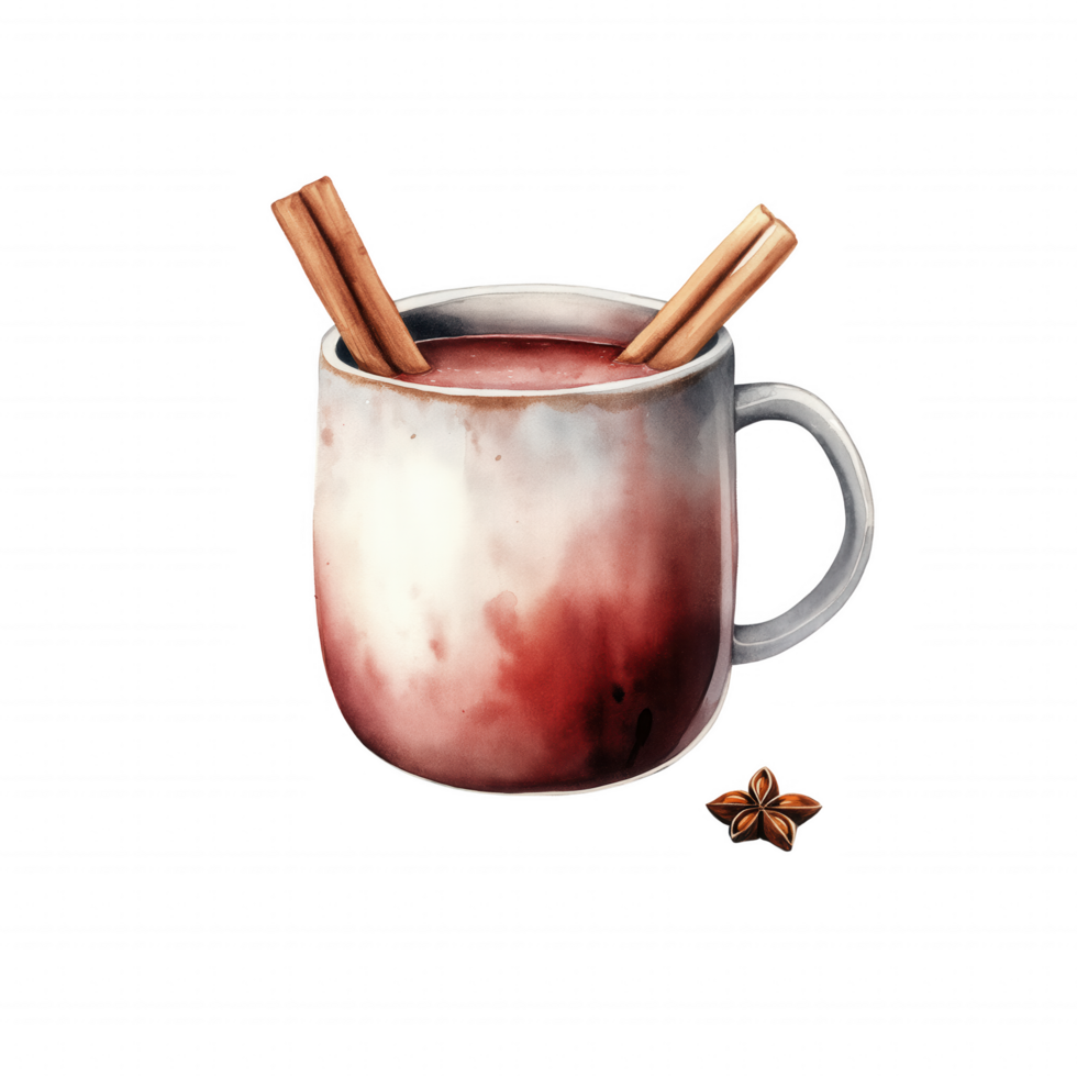 A cup of hot chocolate with cinnamon sticks and a star on top png