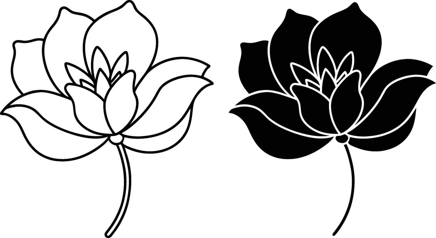 Floral Design Line Art, Black, White, Flower, Bloom, Petals, Stem, Botanical, Illustration, Graphic vector