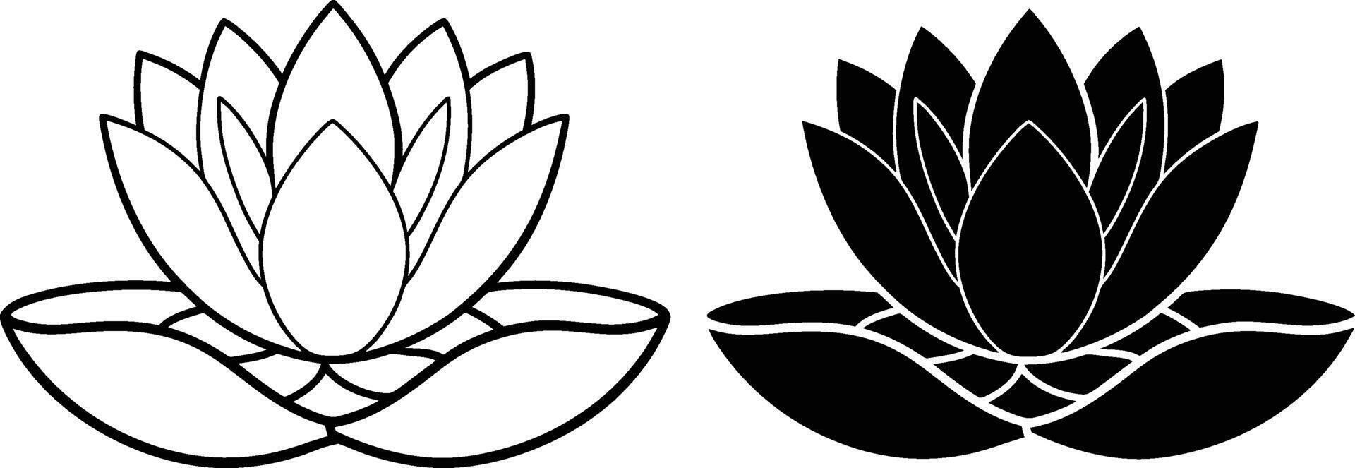 Water Lily Flower Icons Line Art and Silhouette Designs vector