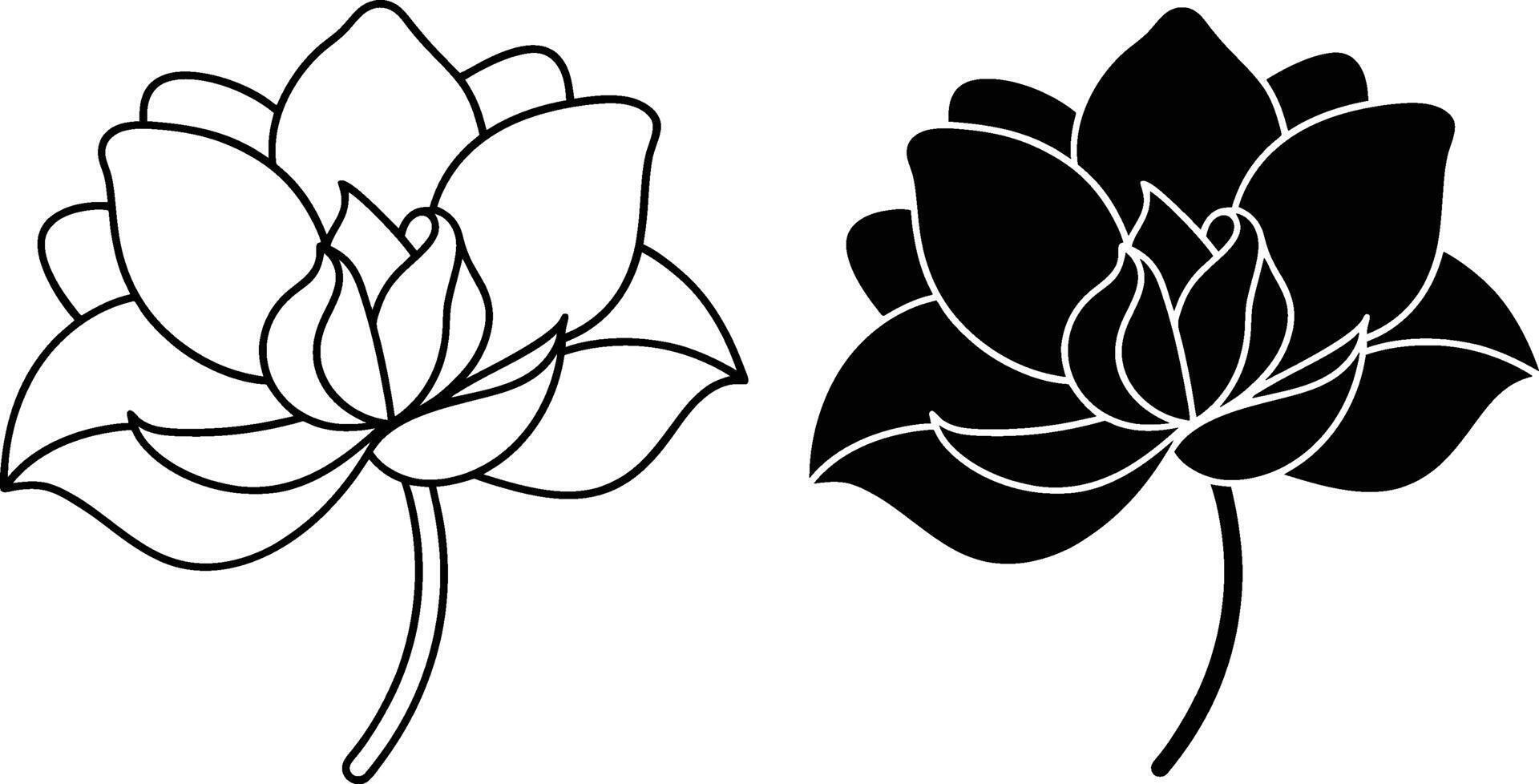 Elegant Outline and Solid Black Flower Designs Floral Art, Botanical Illustrations vector