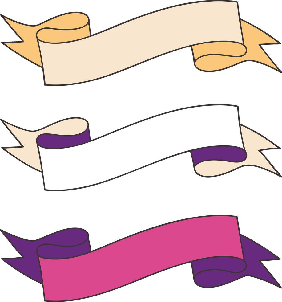 Three Decorative Blank Ribbon Banners Design Elements vector