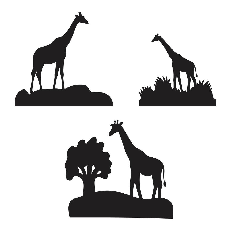 Set of black silhouettes of giraffes giraffe silhouette wildlife illustration giraffe clipart vector