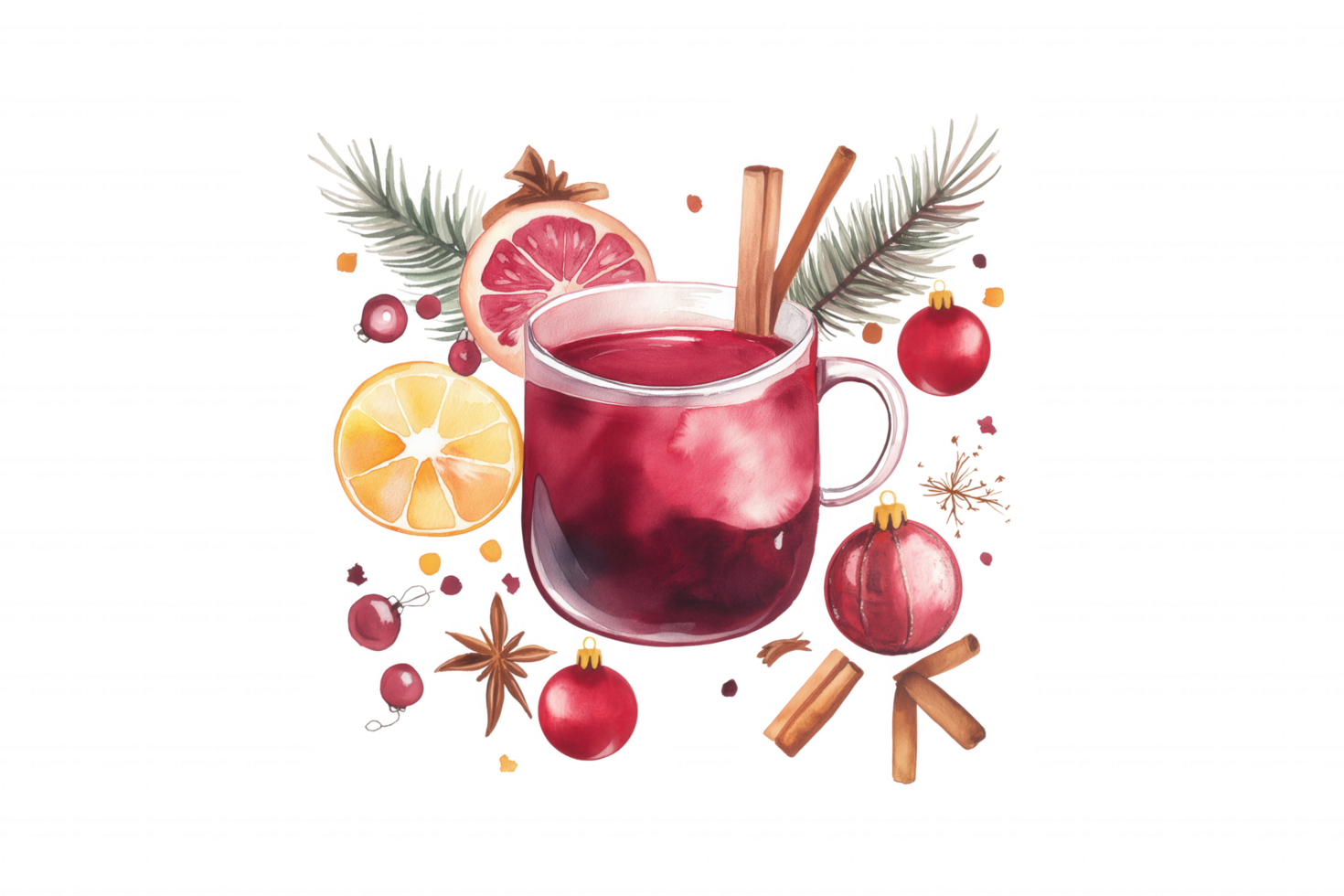 A cup of red drink with a cinnamon stick and orange slices png