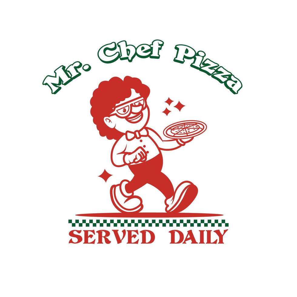 Chef pizza delivery waiter logo mascot vintage style vector