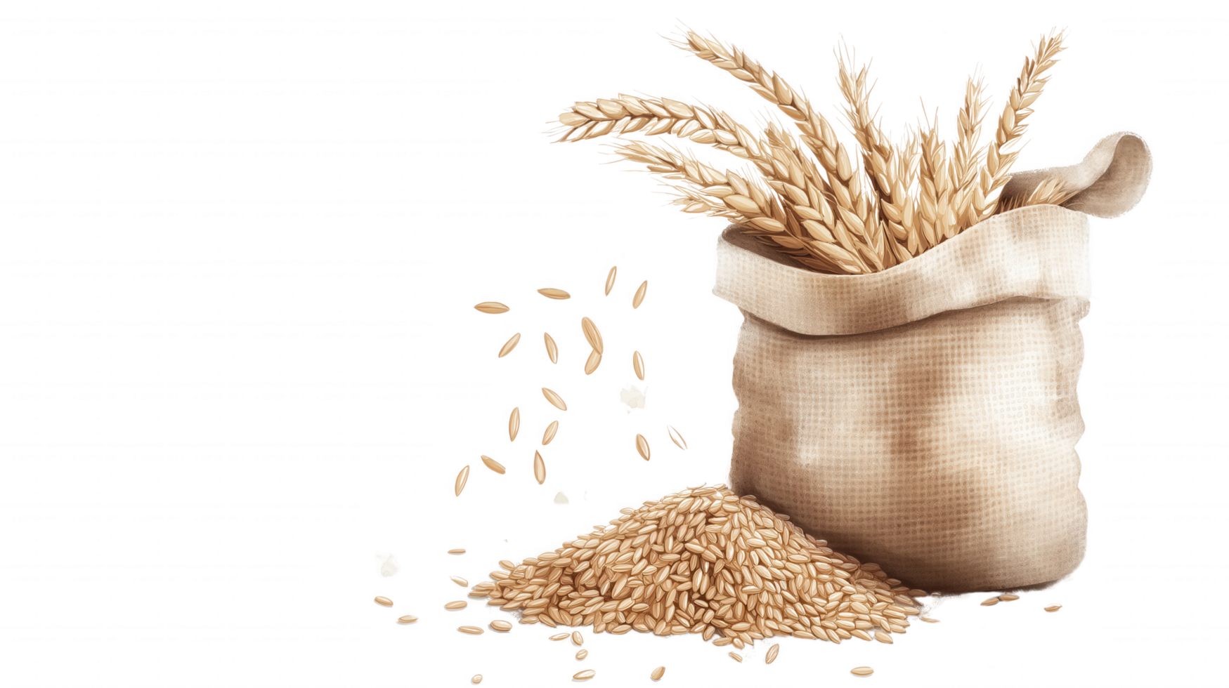 A bag of wheat grain is shown with some of the grain scattered on the ground png