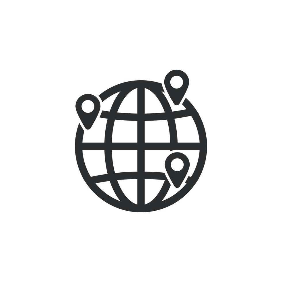 Design outlines the location placement points with balloon and globe markings. vector