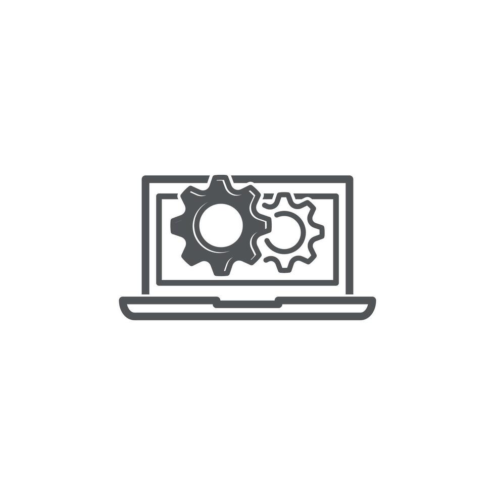 Leptop design and leptop system maintenance symbol gear. vector