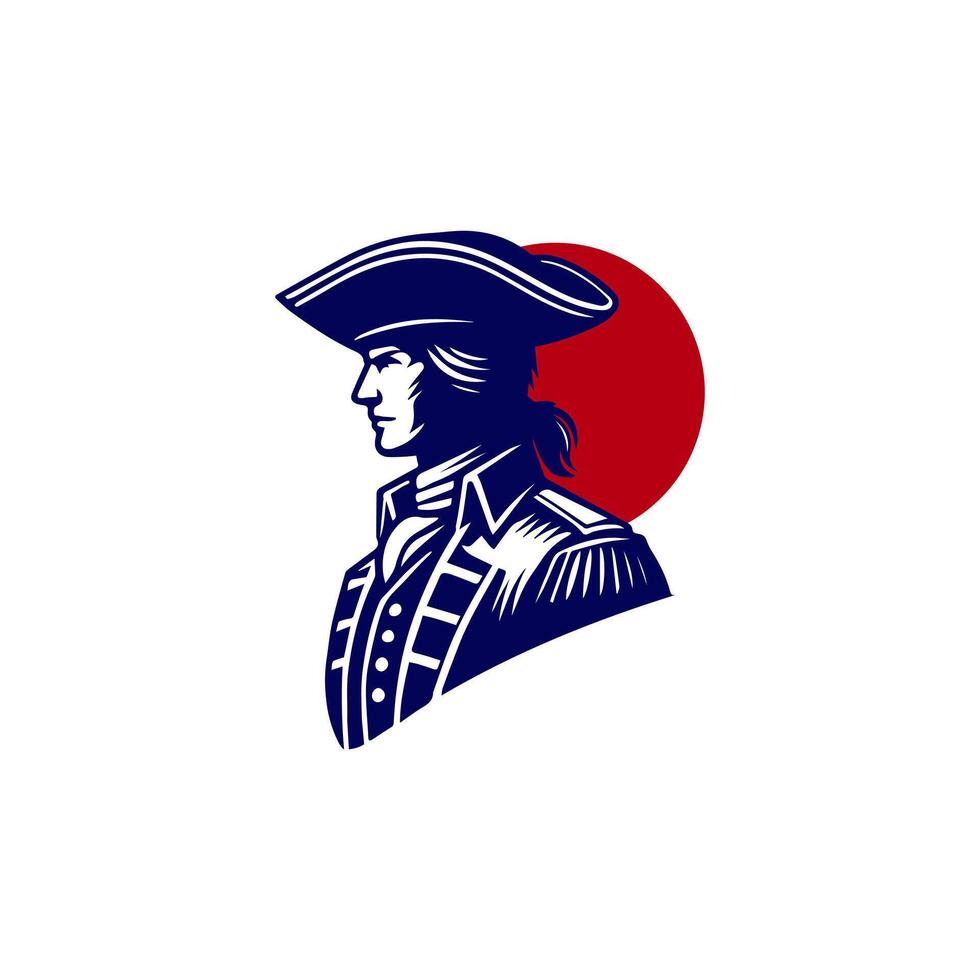 American Army Soldier Countryman Patriot With Tricorn Hat Logo Design vector