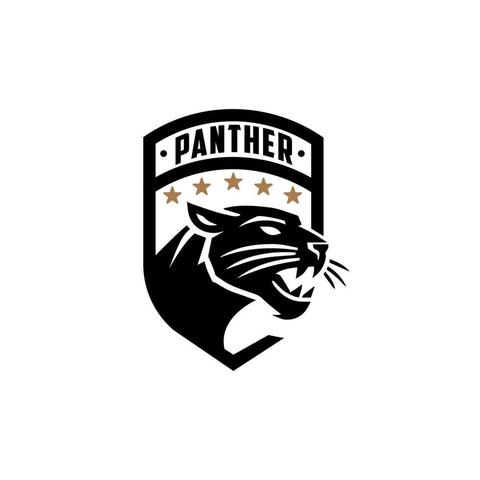 Angry Black Panther Cheetah Tiger With Five Star And Shield Secure Badge Logo Design vector