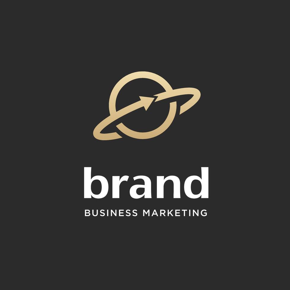 Golden Planet With Arrow Business For Marketing Financial Logo Design symbolizing growth, success, and financial progress vector