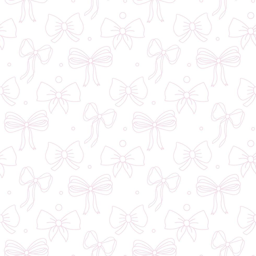 Seamless hand drawn ribbon bow pattern. Embellishment bow, line pink vector
