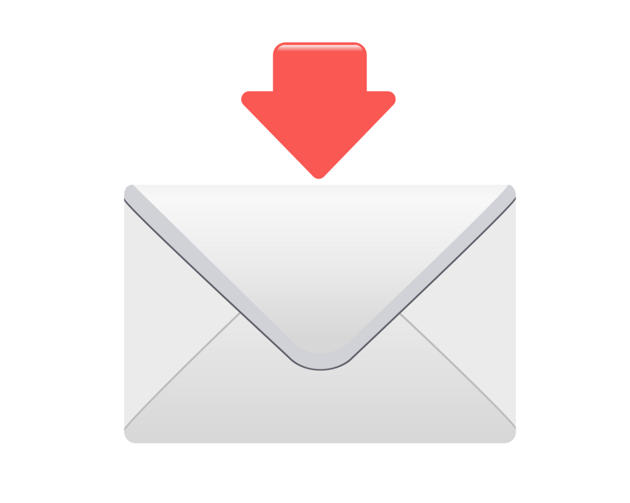 White envelope with down red arrow icon png