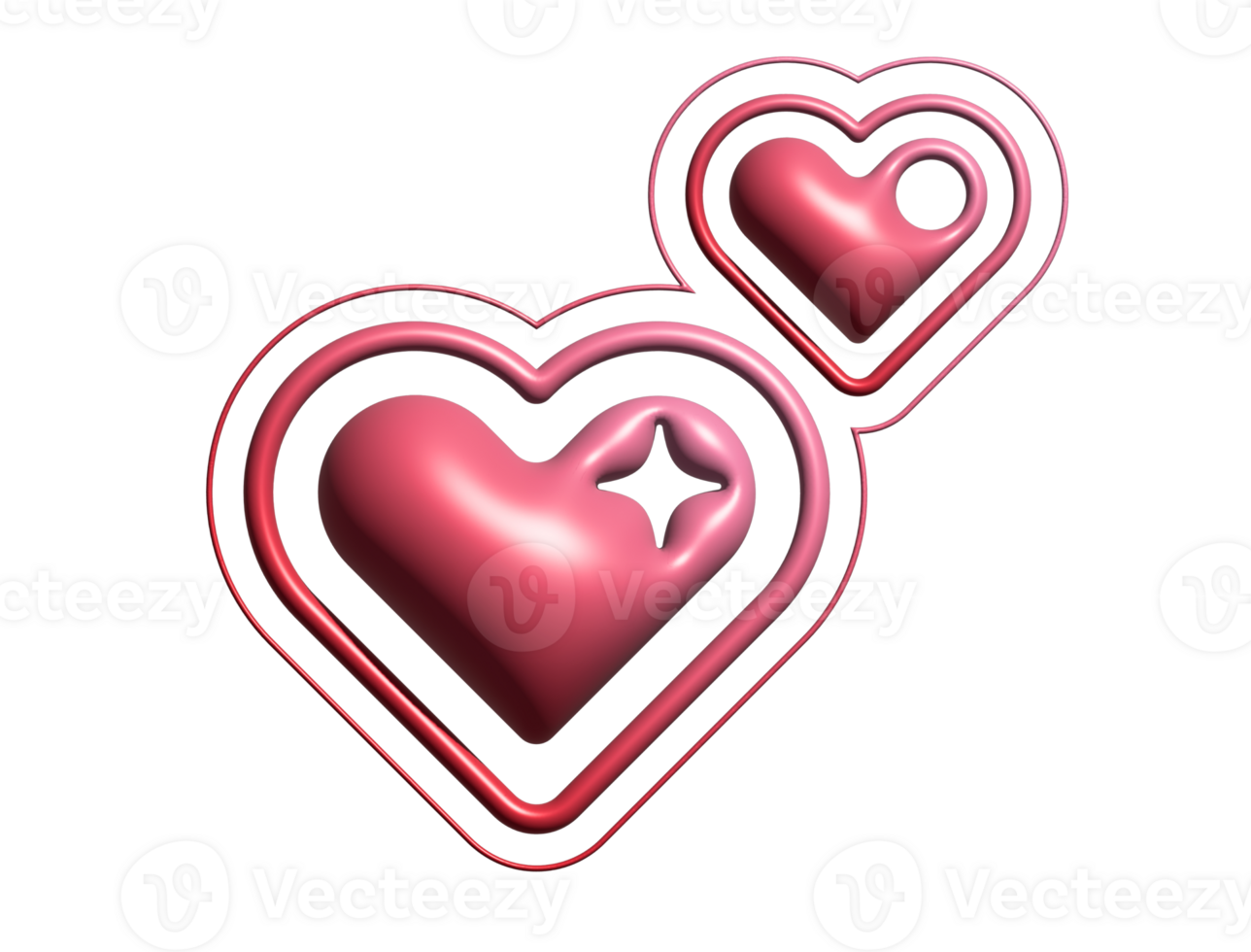 3D Y2K gradient red to pink retro heart and star icon png