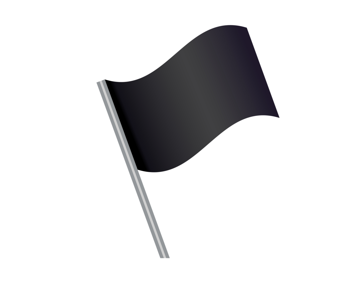 Isolated rectangular gradient black flag icon with silver pole png