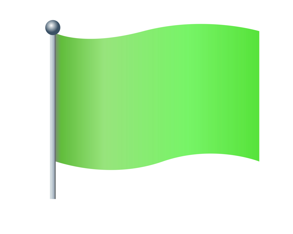 Rectangular gradient green flag icon with silver pole png