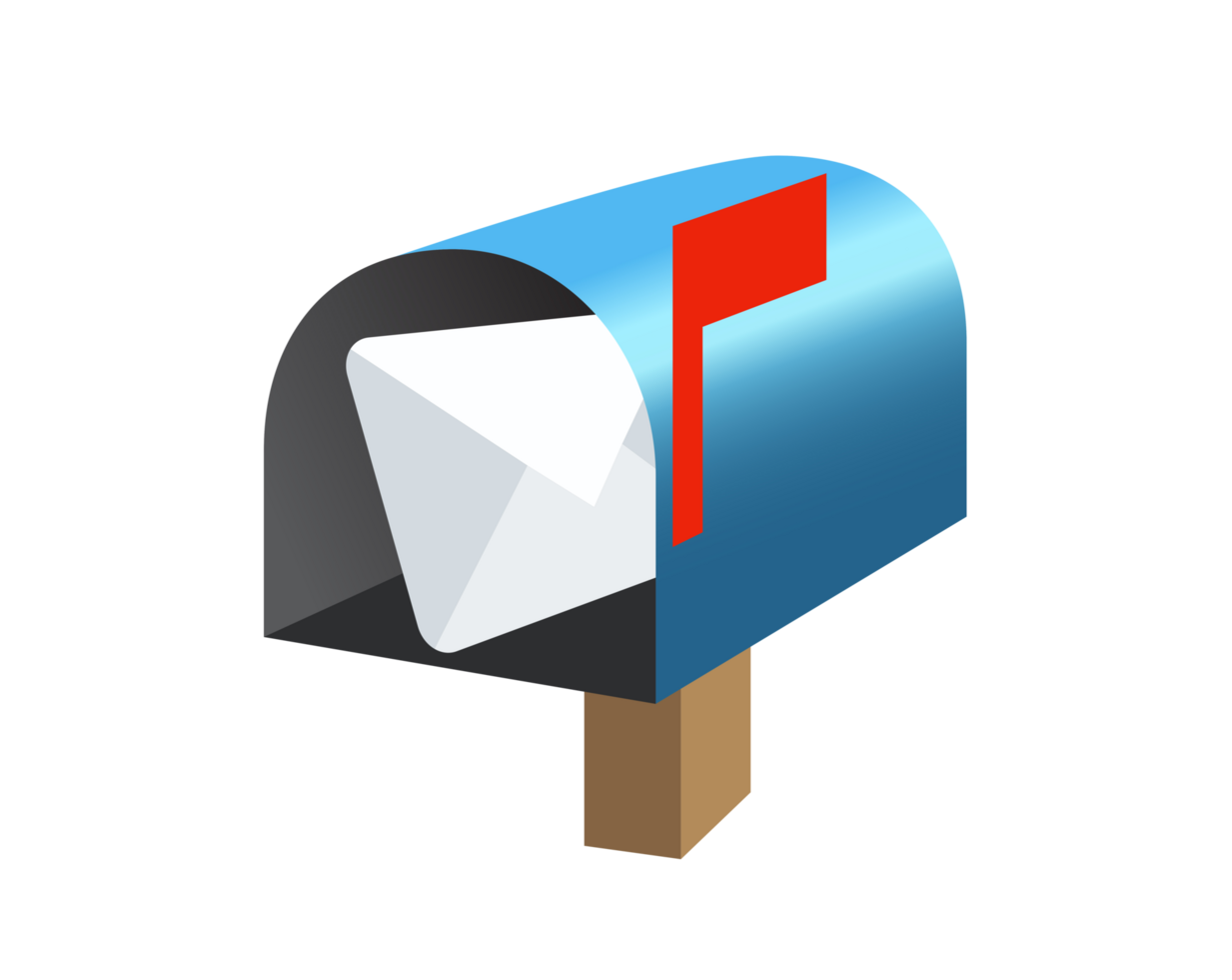 Blue open mailbox, letterbox, postbox icon with red flag png