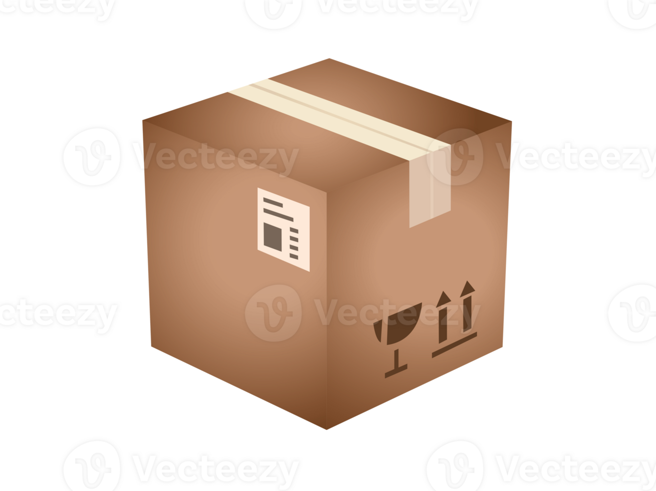 Light brown cardboard package box icon with shipping label and taped shut png