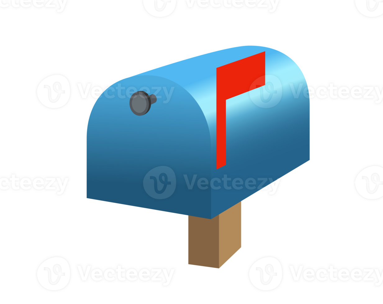 Blue closed mailbox, letterbox, postbox icon with red raised flag png