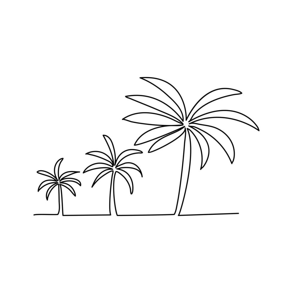 Palm tree continuous one line drawing of outline illustration, vector