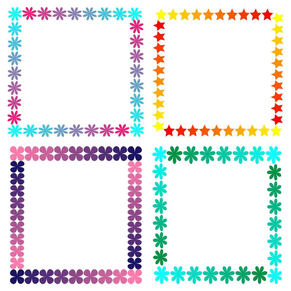 Set of four multi-colored frames with a floral pattern on a white background vector