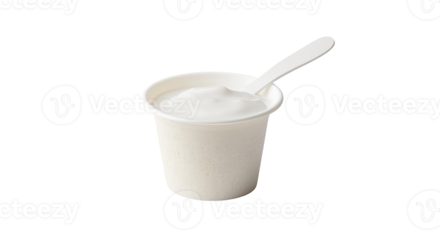 A white cup with yogurt and a spoon png