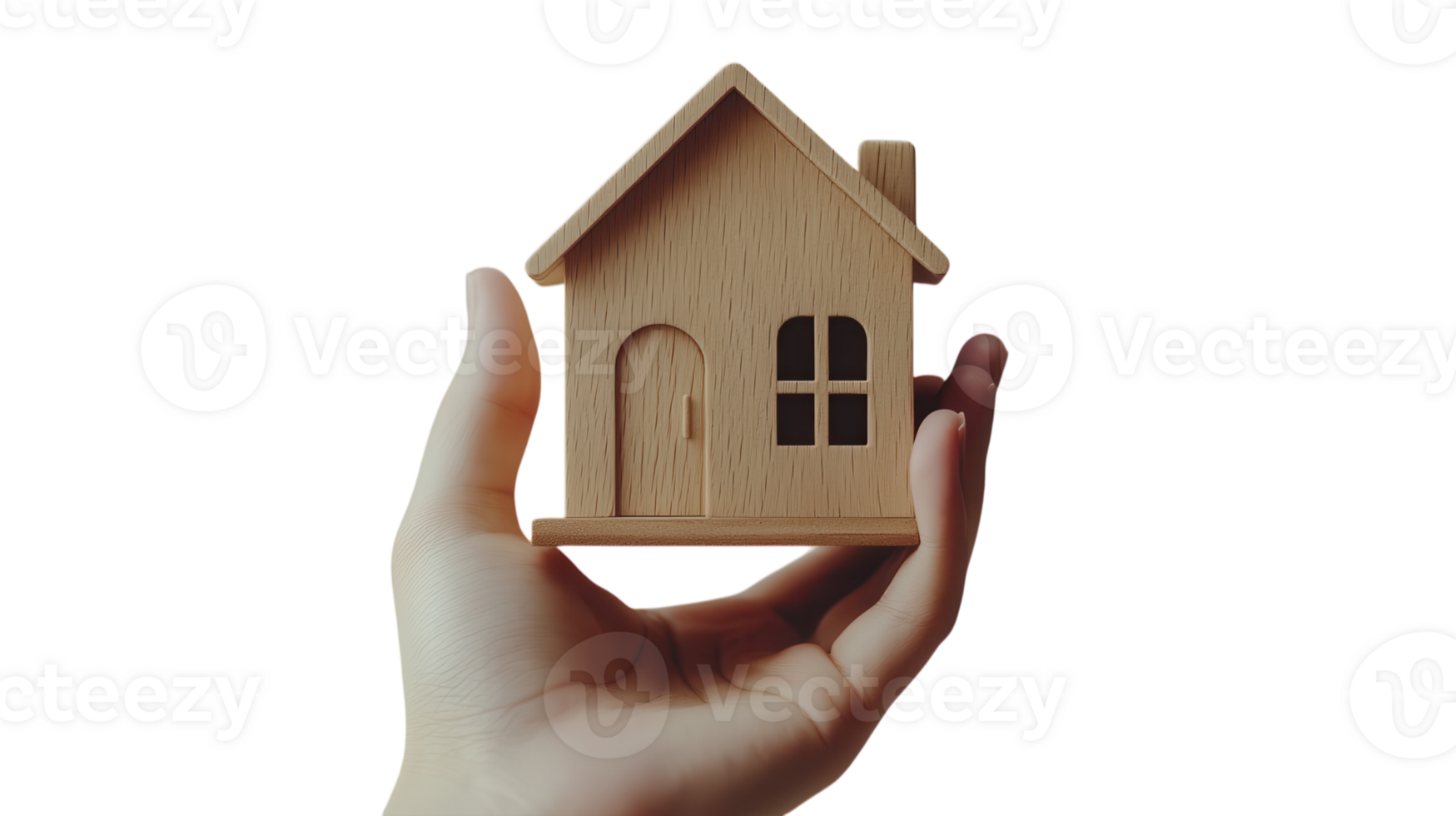A person holding a small wooden house in their hand png