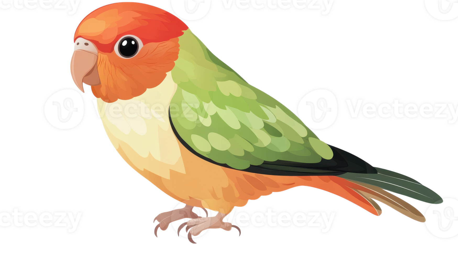 A cartoon bird with orange and green feathers png